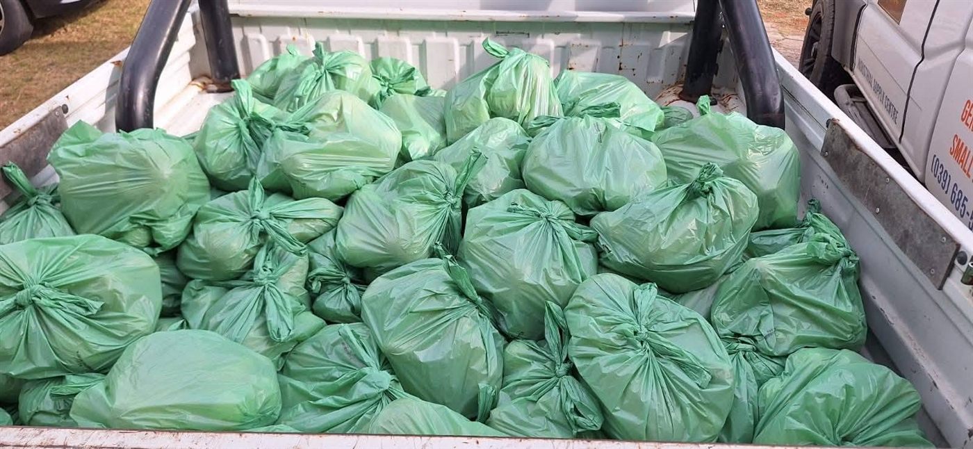 A bakkie full of food parcels